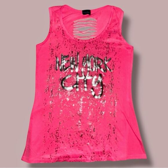 Popular Sports Y2K NYC Shredded Back Graphic Tank Top - Neon Pink - Large - Picture 4 of 16